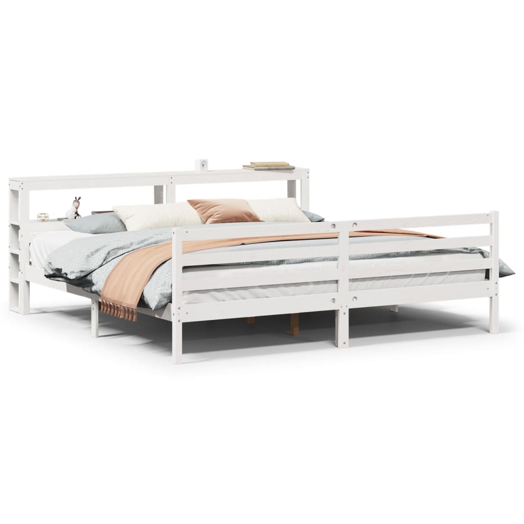 Sengeramme med hodegavl hvit 200x200 cm heltre furu