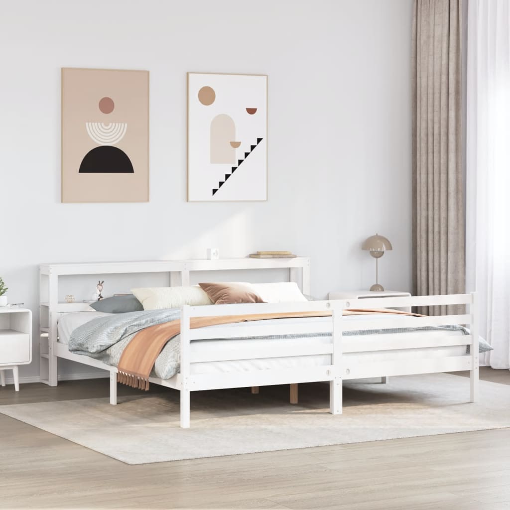 Sengeramme med hodegavl hvit 200x200 cm heltre furu