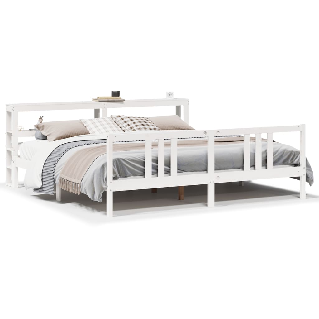 Sengeramme med hodegavl hvit 200x200 cm heltre furu vidaXL