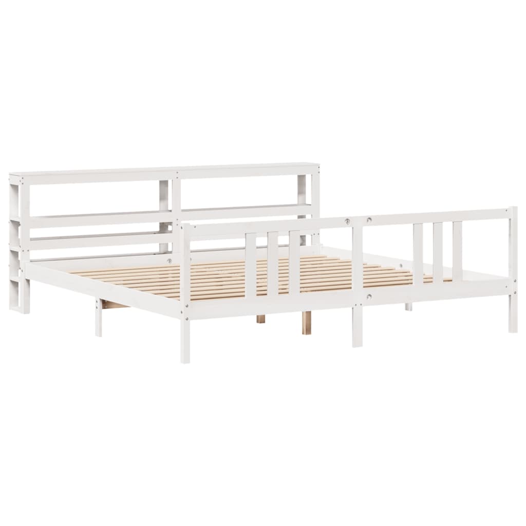 Sengeramme med hodegavl hvit 200x200 cm heltre furu vidaXL