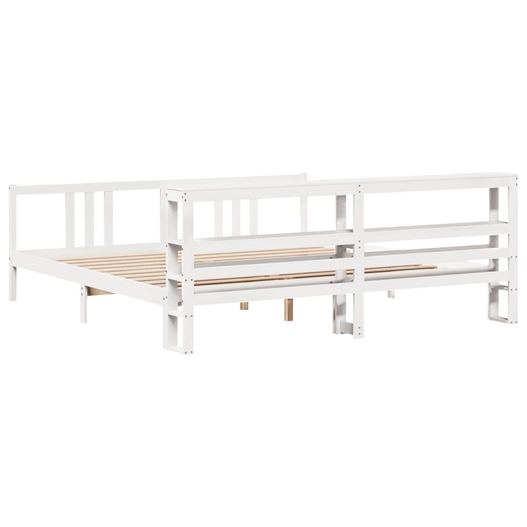 Sengeramme med hodegavl hvit 200x200 cm heltre furu vidaXL