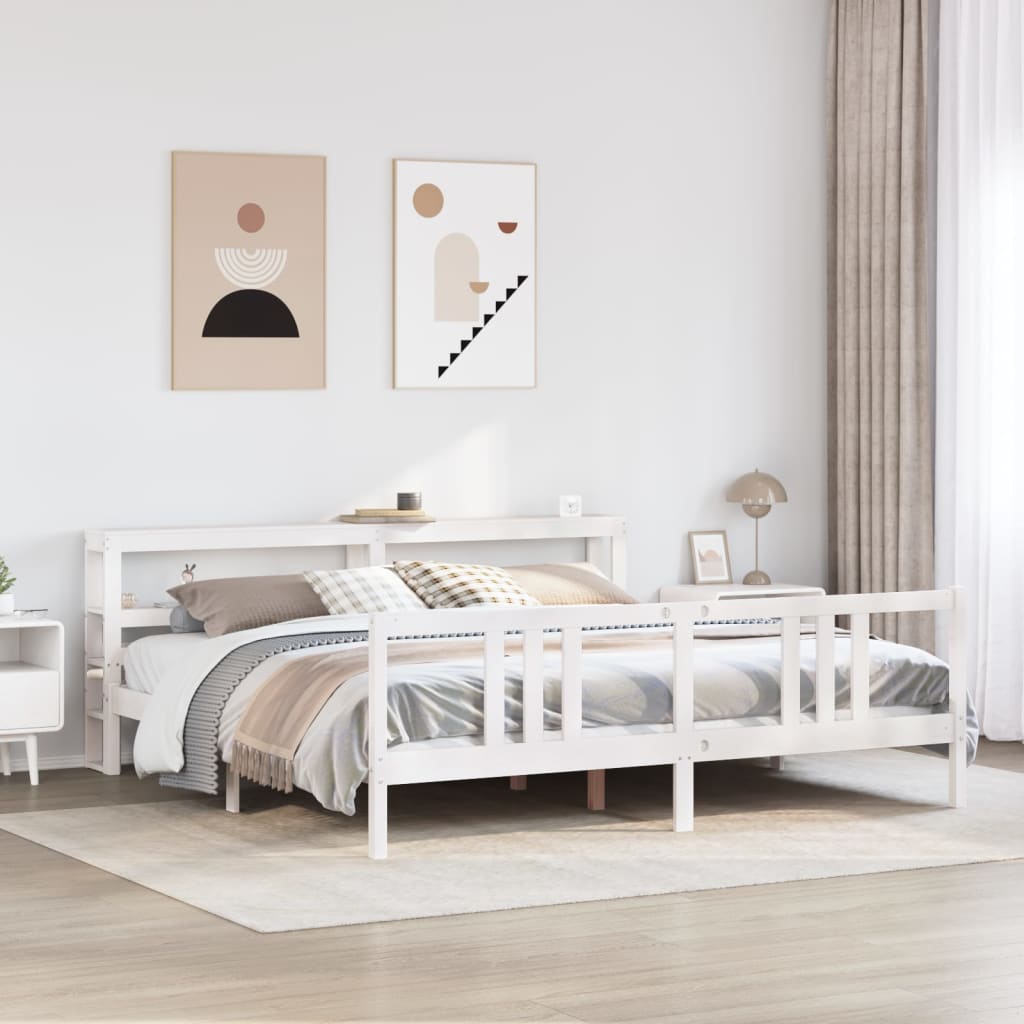 Sengeramme med hodegavl hvit 200x200 cm heltre furu vidaXL