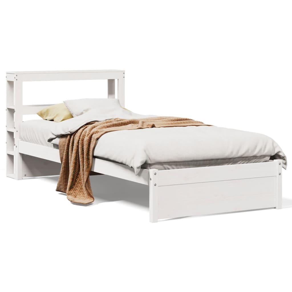 Sengeramme med hodegavl hvit 75x190 cm heltre furu