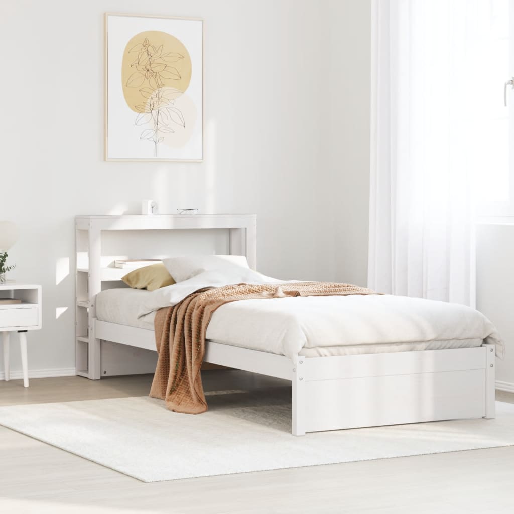Sengeramme med hodegavl hvit 75x190 cm heltre furu