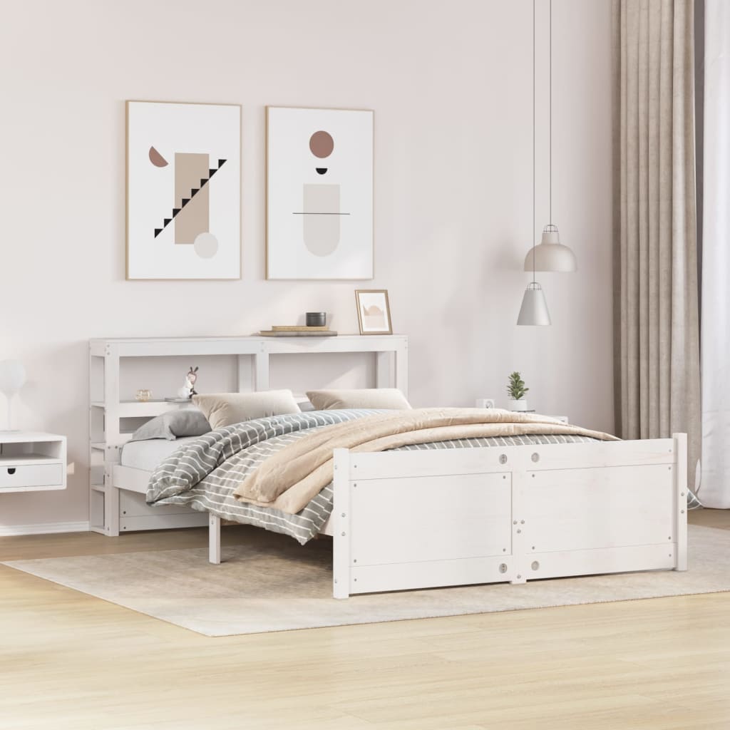 Sengeramme med hodegavl hvit 120x200 cm heltre furu vidaXL