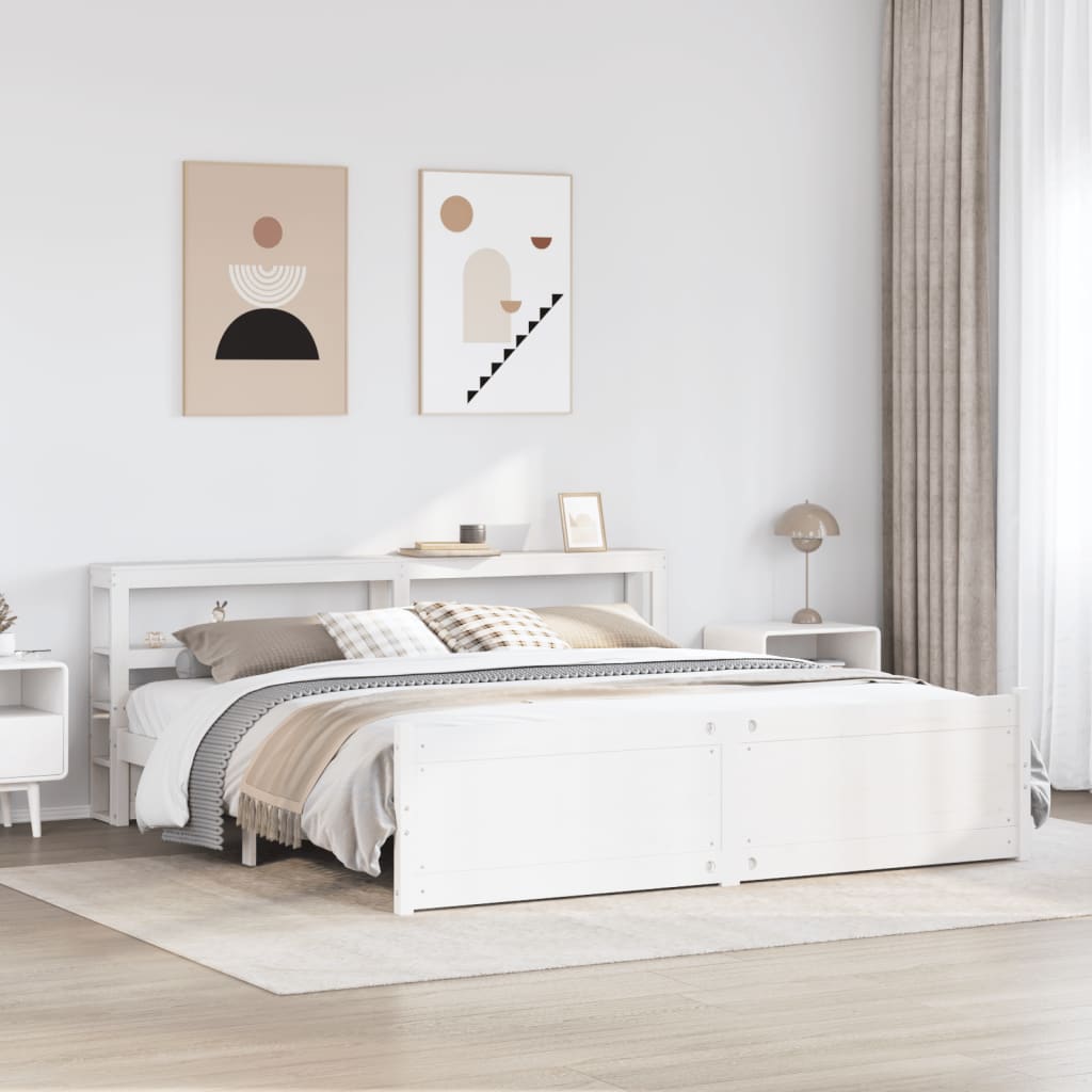 Sengeramme med hodegavl hvit 180x200 cm heltre furu