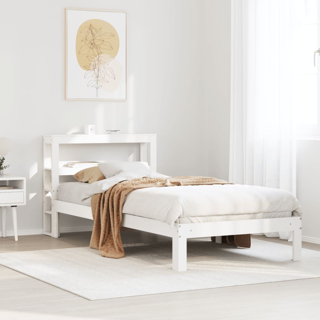 Sengeramme med hodegavl hvit 75x190 cm heltre furu