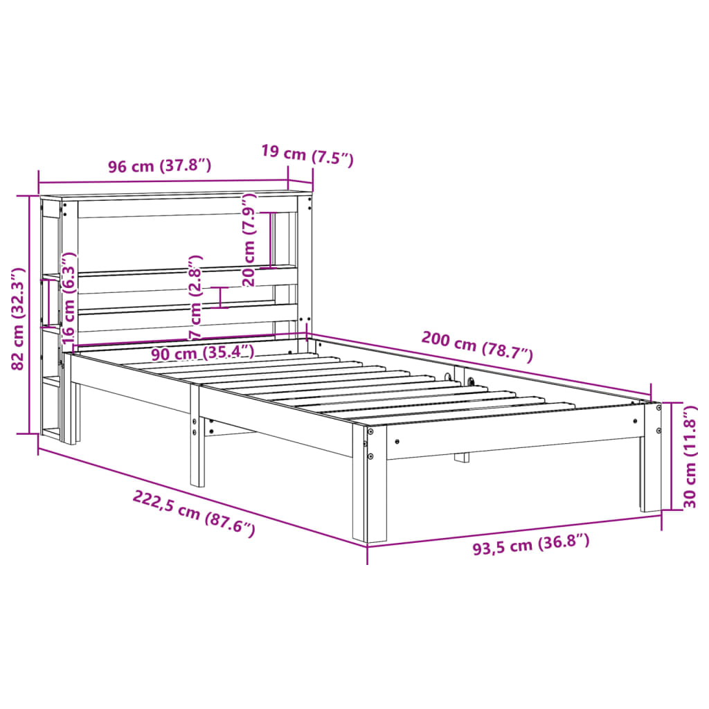 Sengeramme med hodegavl hvit 90x200 cm heltre furu