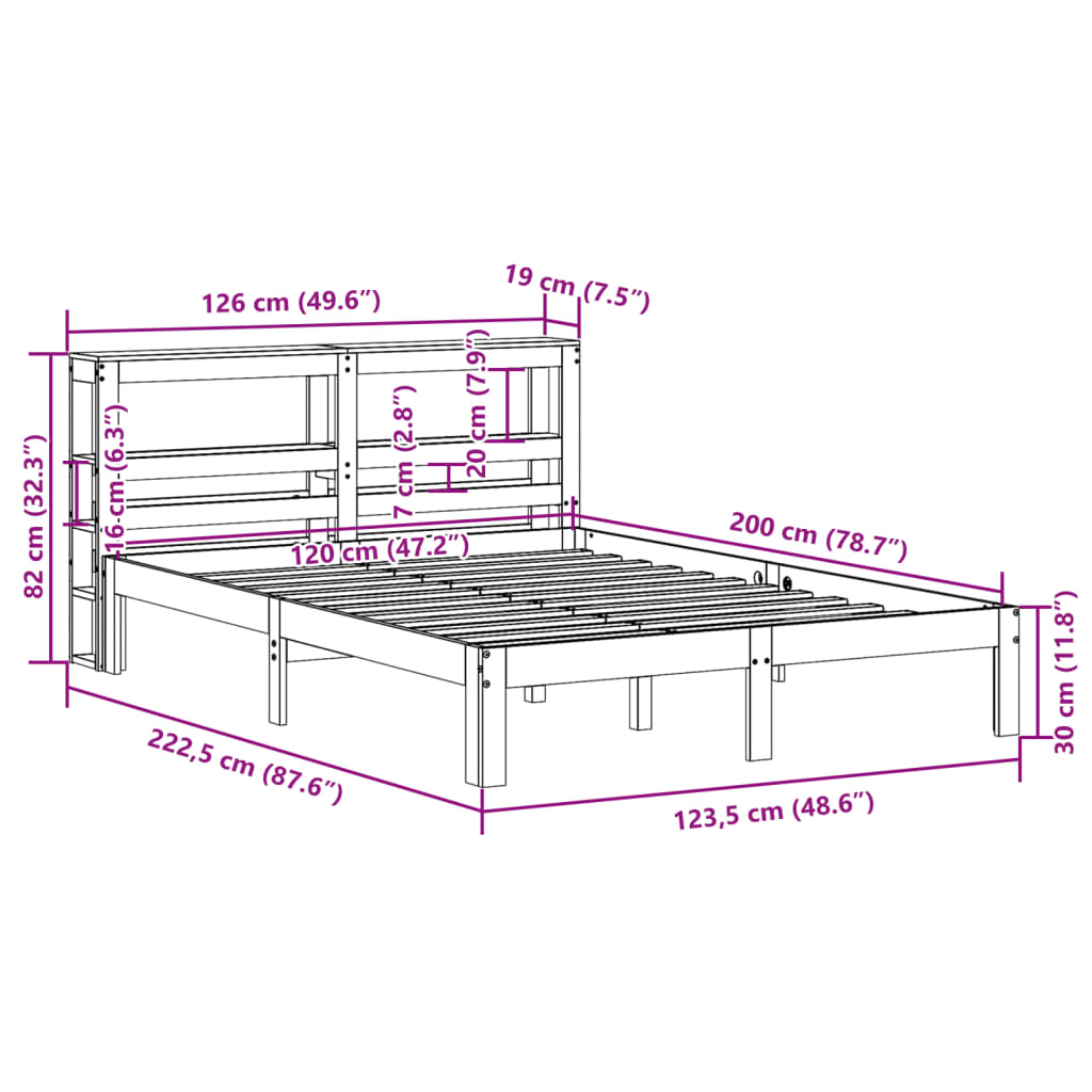 Sengeramme med hodegavl hvit 120x200 cm heltre furu