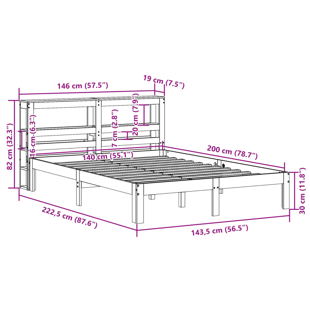 Sengeramme med hodegavl 140x200 cm heltre furu