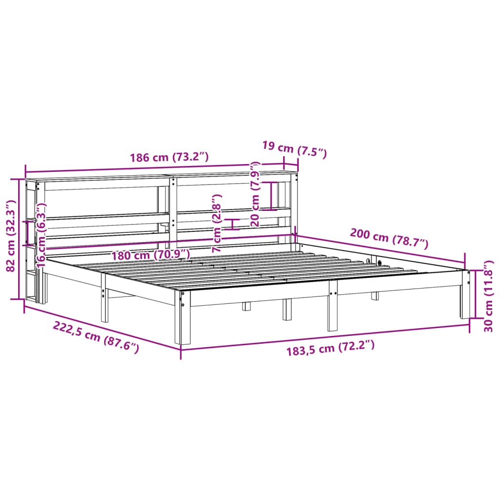 Sengeramme med hodegavl 180x200 cm heltre furu
