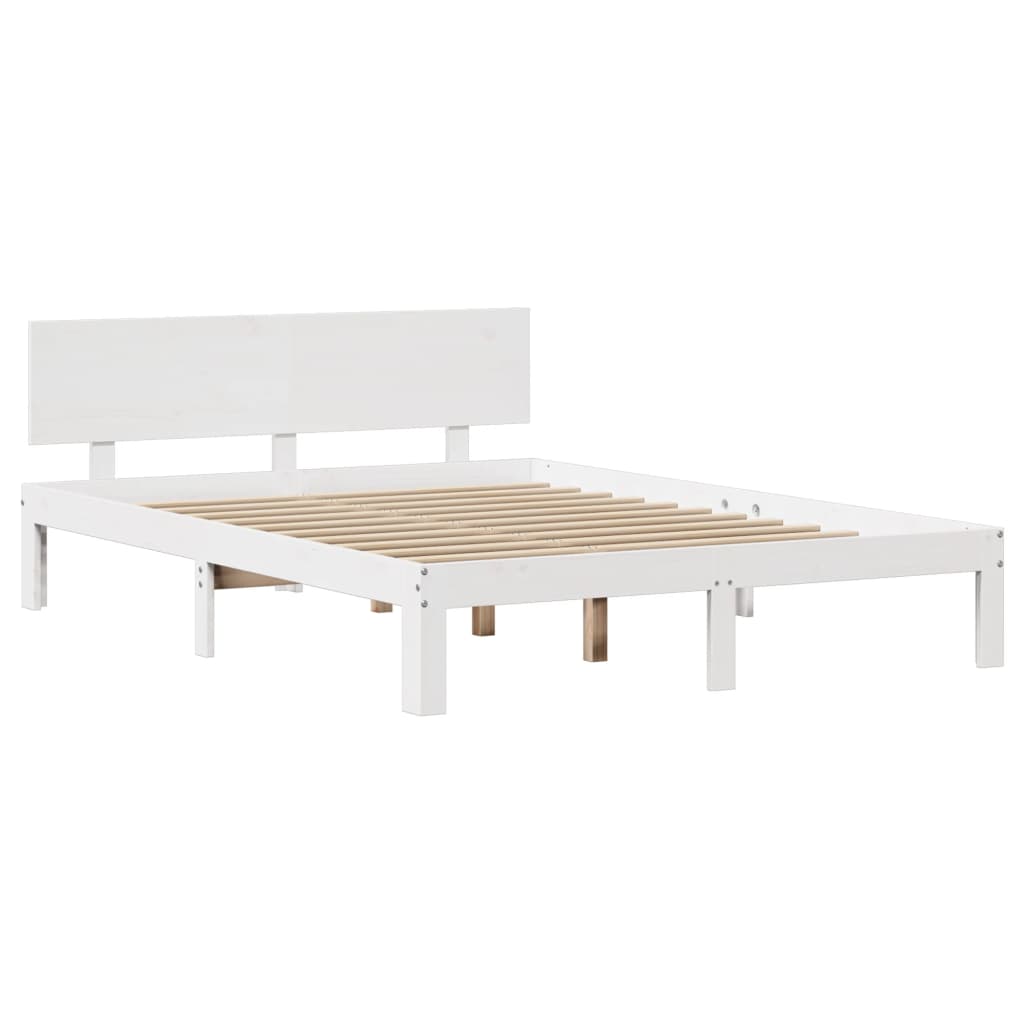 Sengeramme med hodegavl hvit 150x200 cm heltre furu