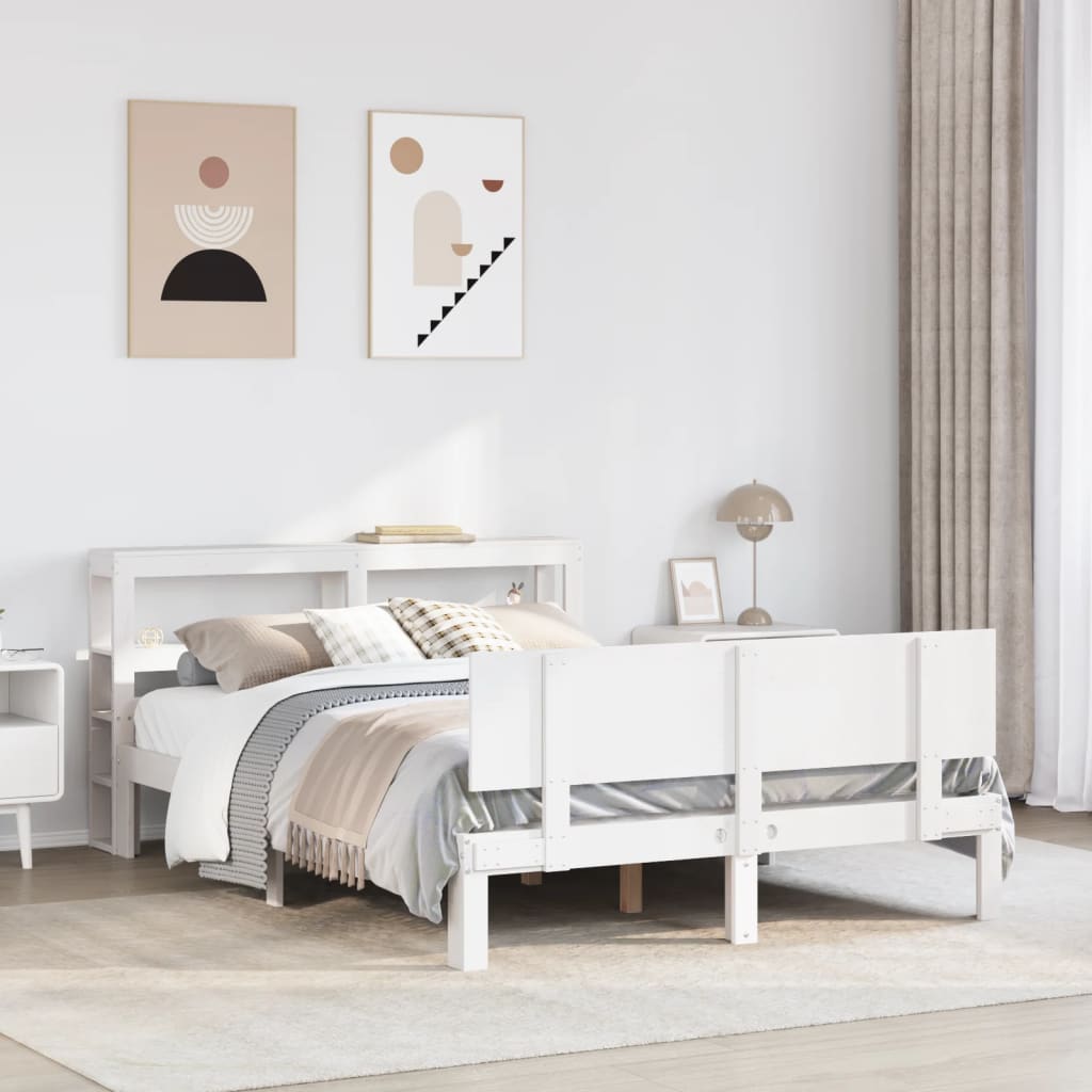 Sengeramme med hodegavl hvit 150x200 cm heltre furu