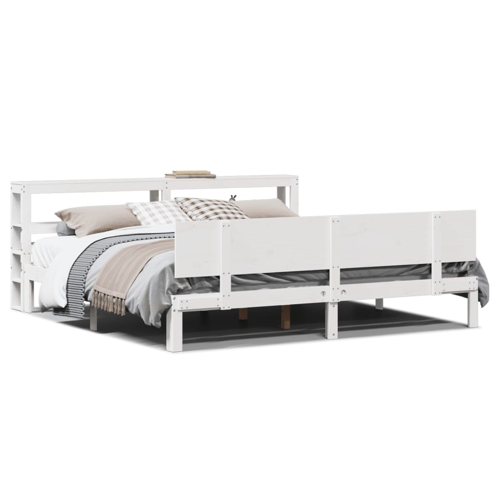 Sengeramme med hodegavl hvit 180x200 cm heltre furu