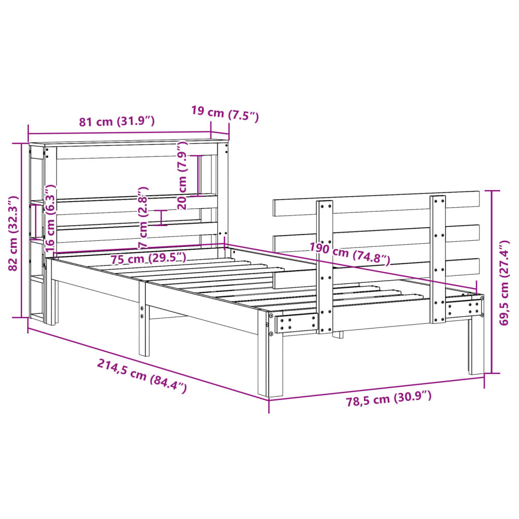 Sengeramme med hodegavl 75x190 cm heltre furu
