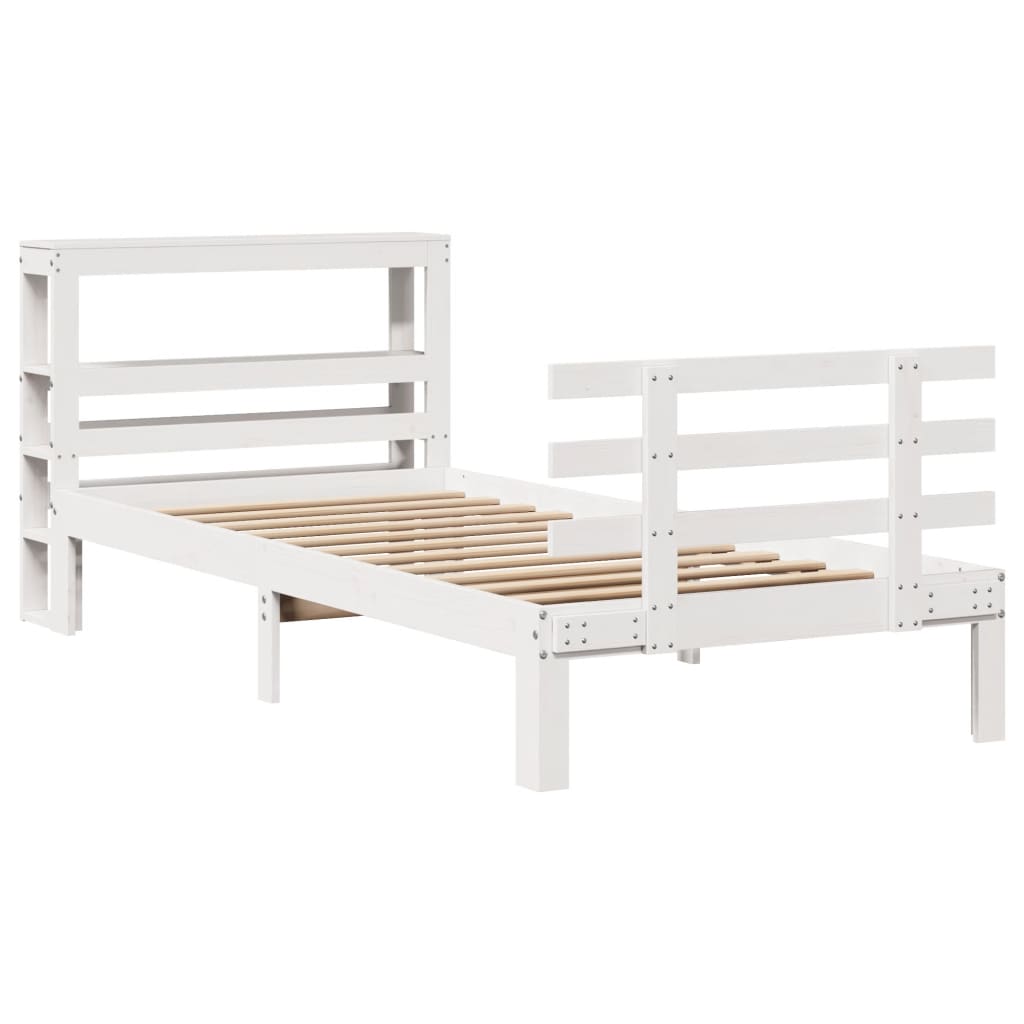 Sengeramme med hodegavl hvit 75x190 cm heltre furu