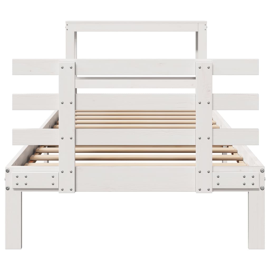 Sengeramme med hodegavl hvit 75x190 cm heltre furu