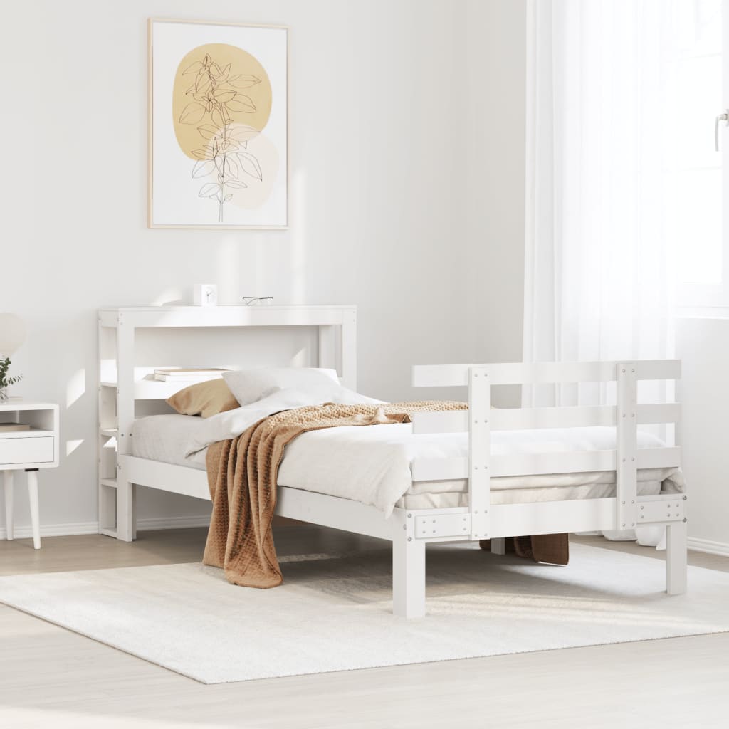 Sengeramme med hodegavl hvit 90x190 cm heltre furu