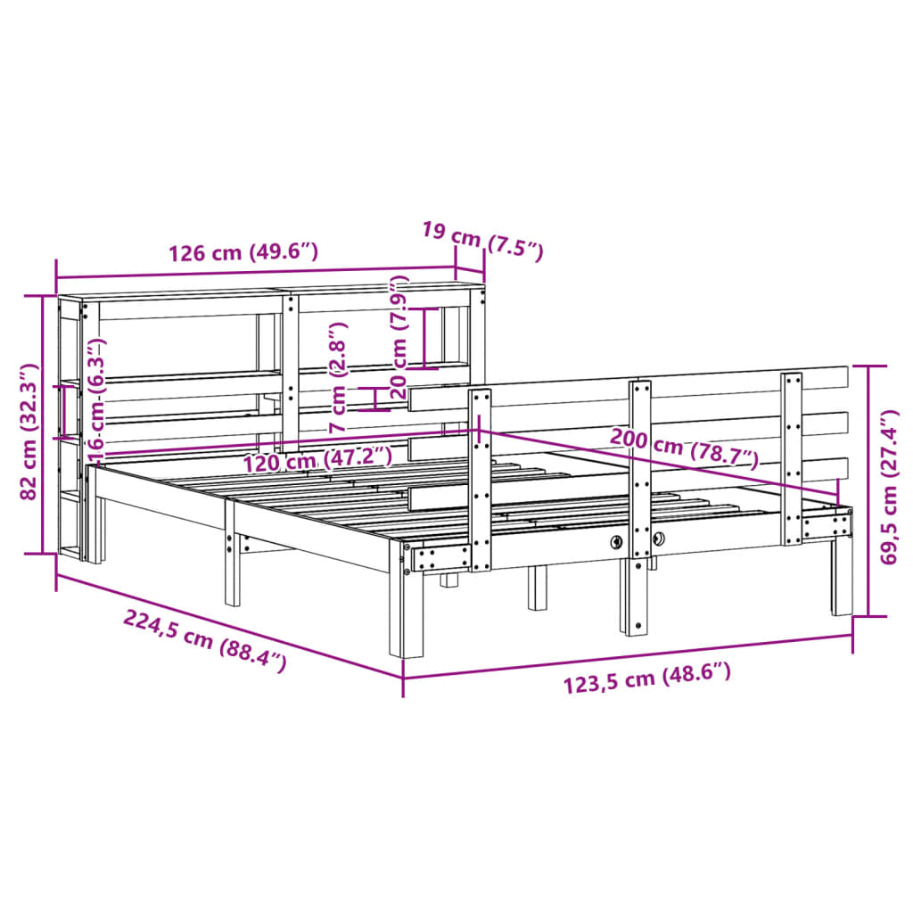 Sengeramme med hodegavl hvit 120x200 cm heltre furu