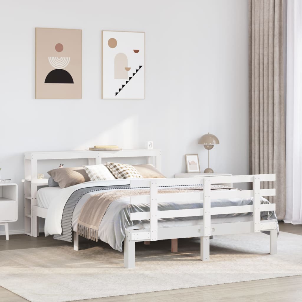 Sengeramme med hodegavl hvit 120x200 cm heltre furu