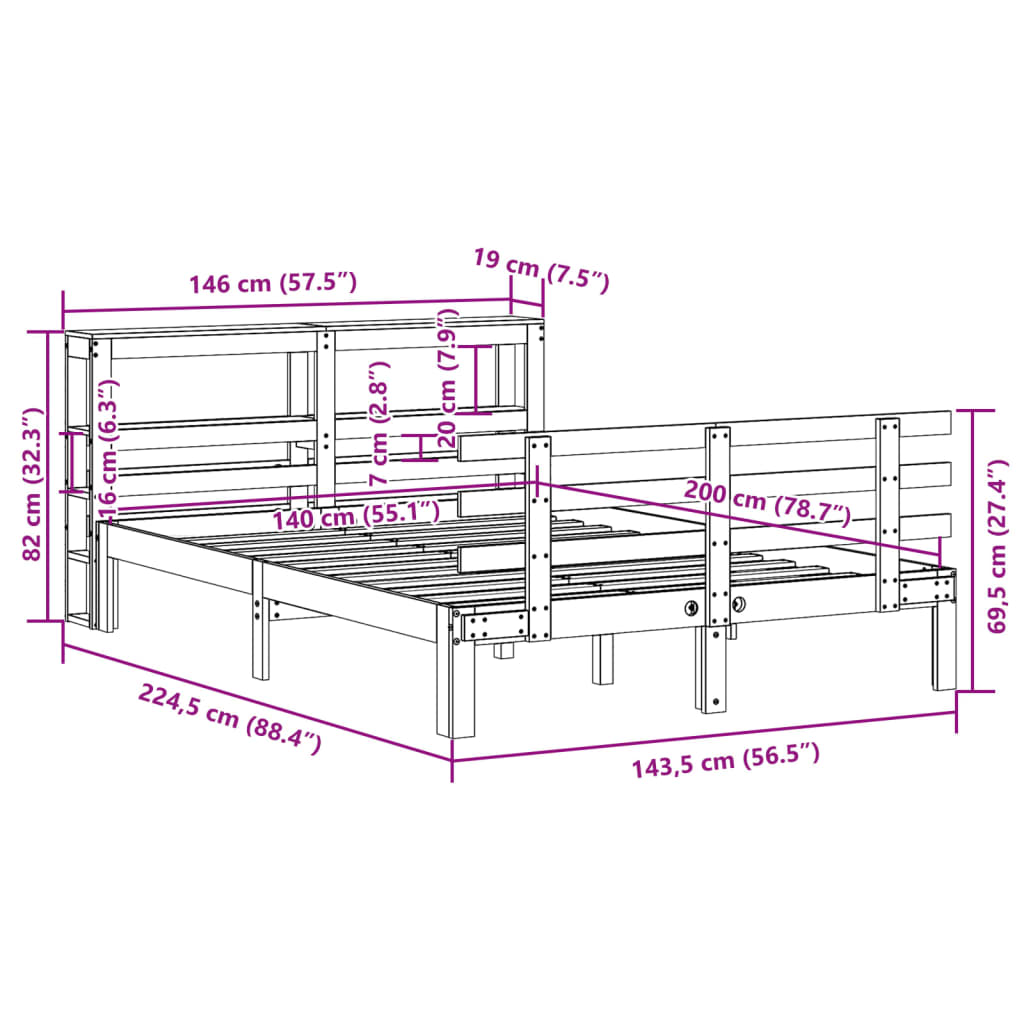 Sengeramme med hodegavl 140x200 cm heltre furu