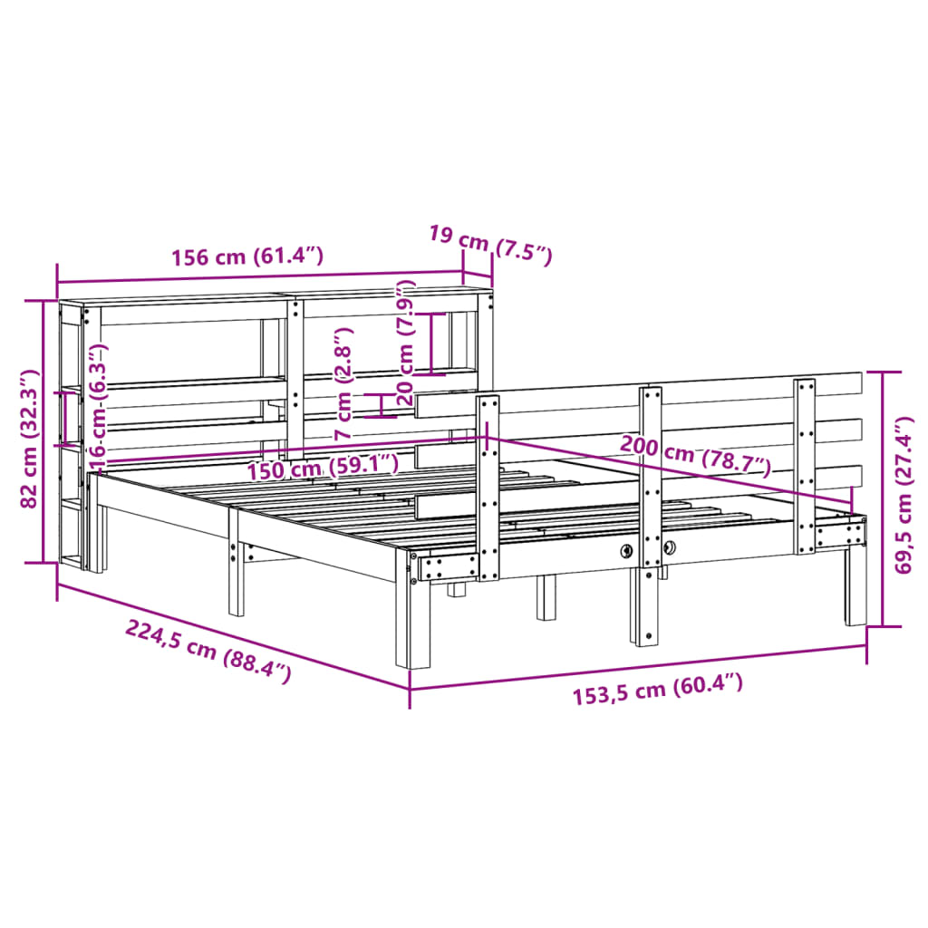 Sengeramme med hodegavl 150x200 cm heltre furu
