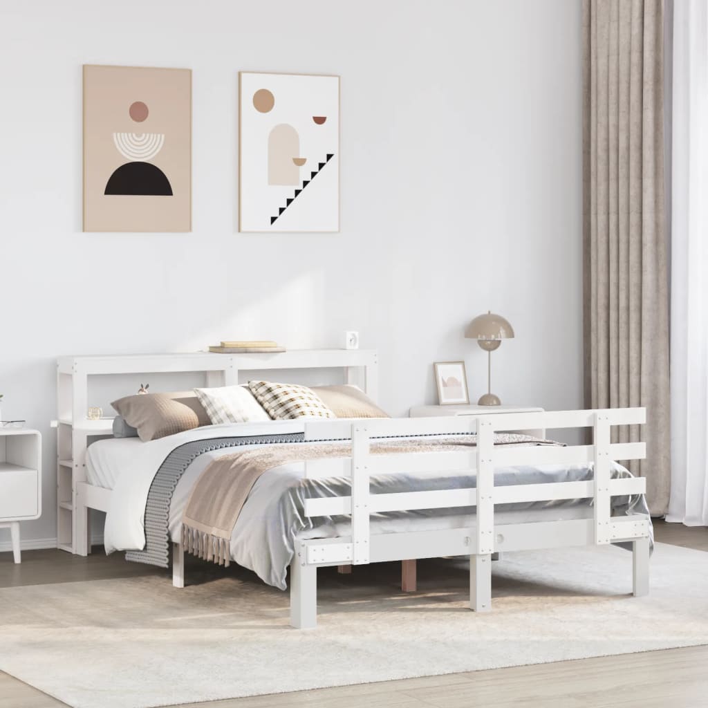 Sengeramme med hodegavl hvit 150x200 cm heltre furu