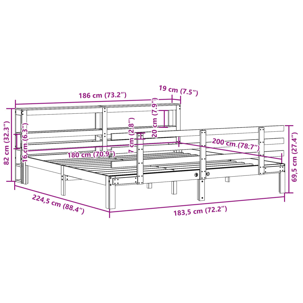 Sengeramme med hodegavl 180x200 cm heltre furu