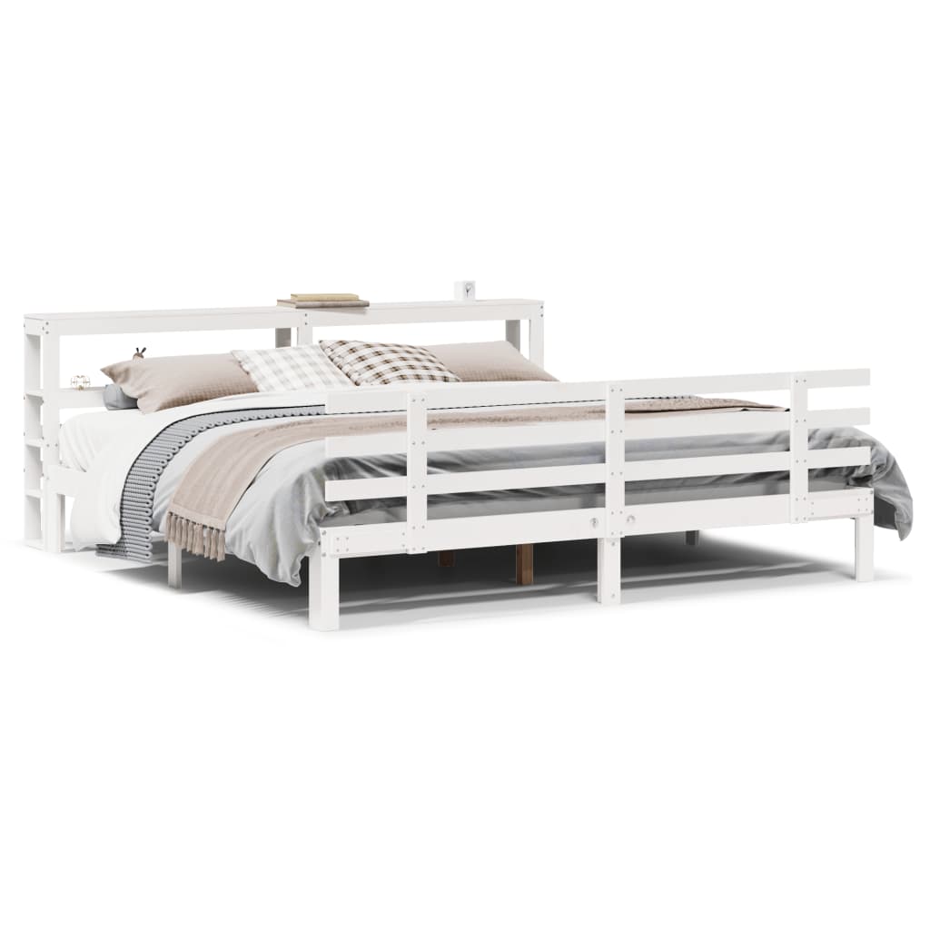 Sengeramme med hodegavl hvit 200x200 cm heltre furu