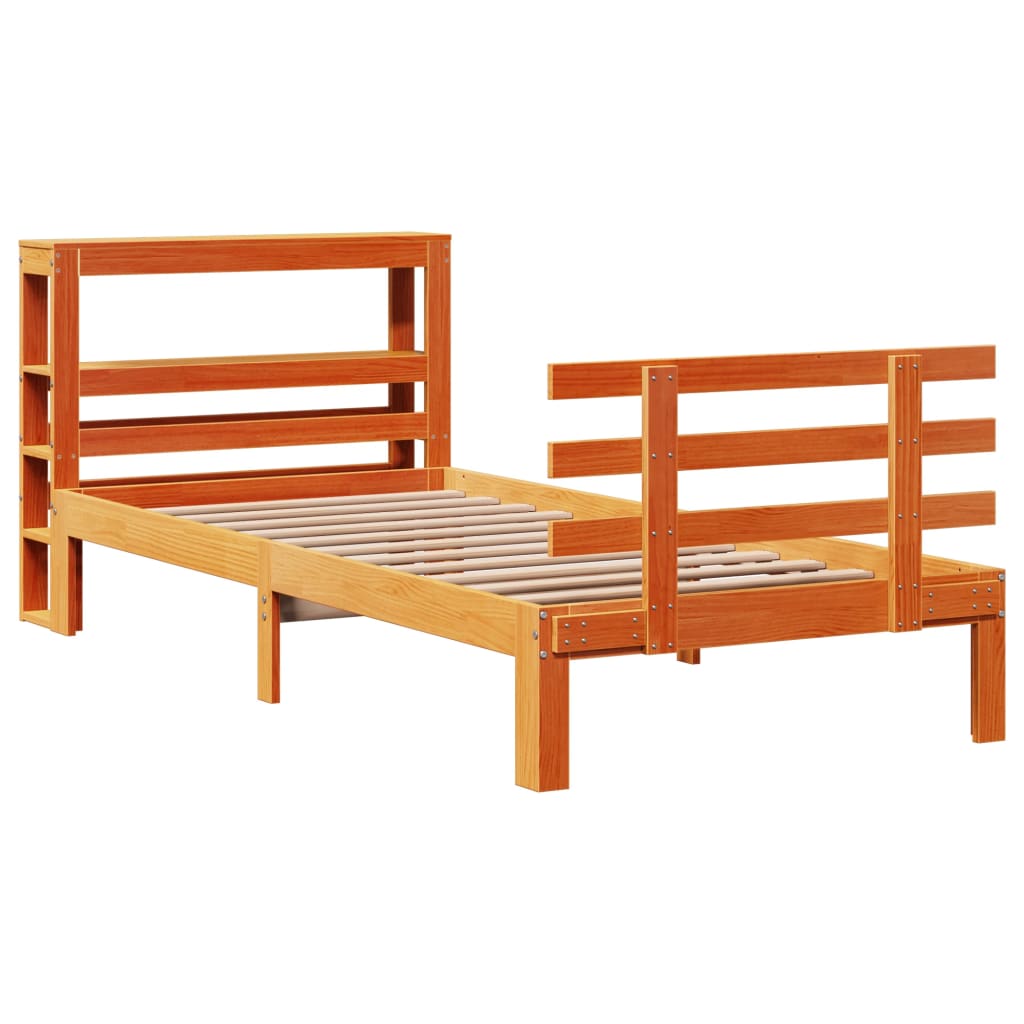Sengeramme med hodegavl voksbrun 75x190 cm heltre furu