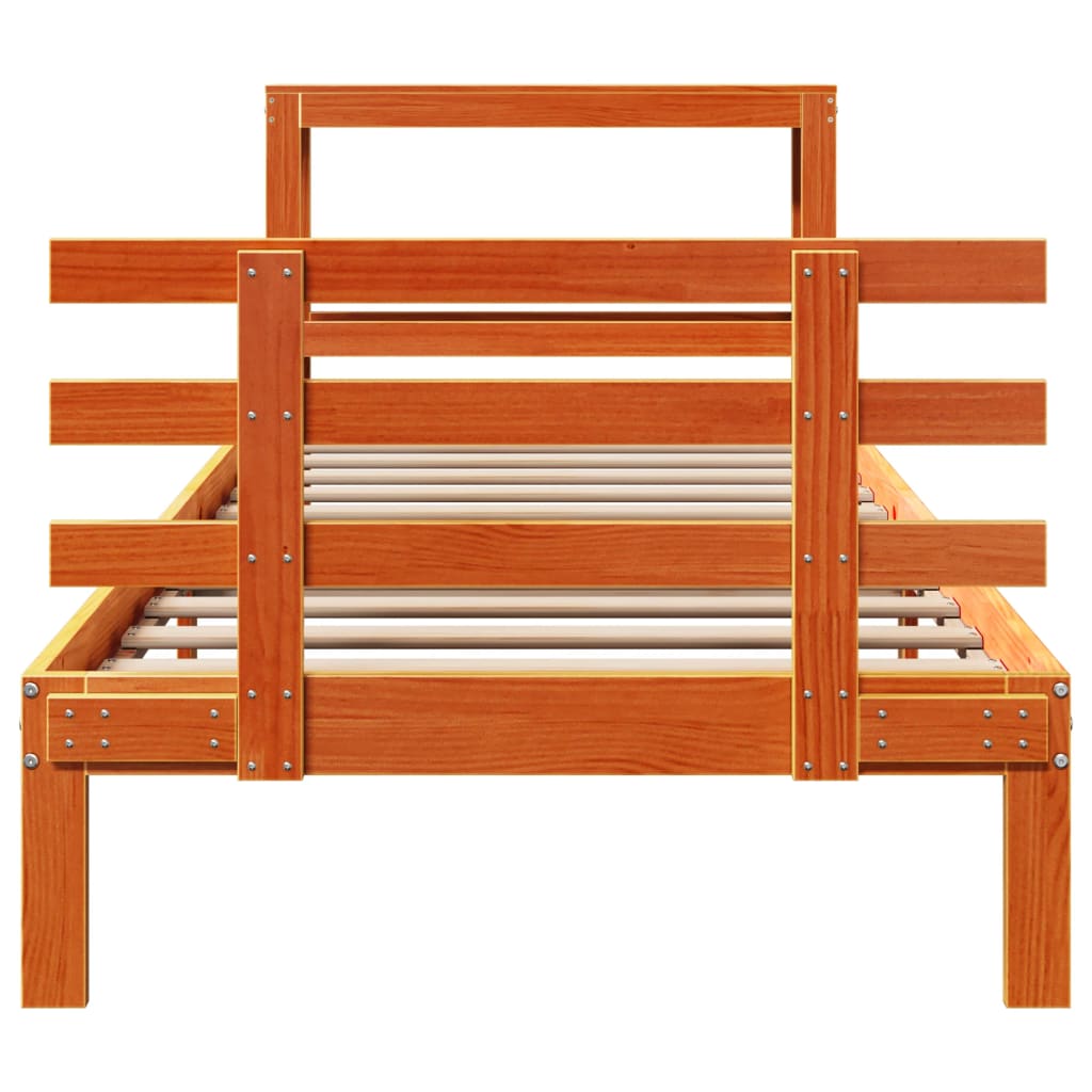 Sengeramme med hodegavl voksbrun 100x200 cm heltre furu