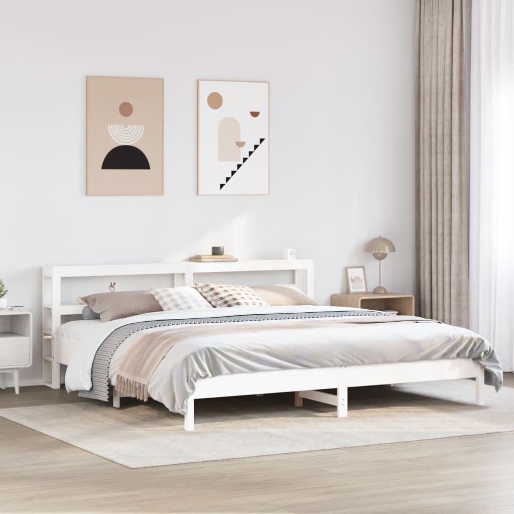 Sengeramme med madrass hvit 200x200 cm heltre furu