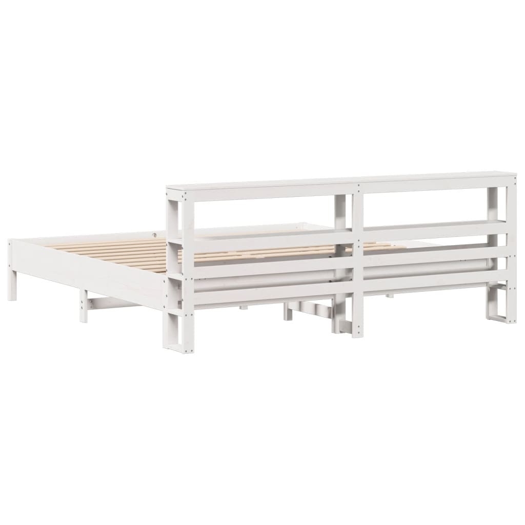 Sengeramme med madrass hvit 200x200 cm heltre furu