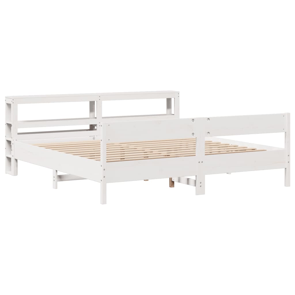 Sengeramme med madrass hvit 200x200 cm heltre furu