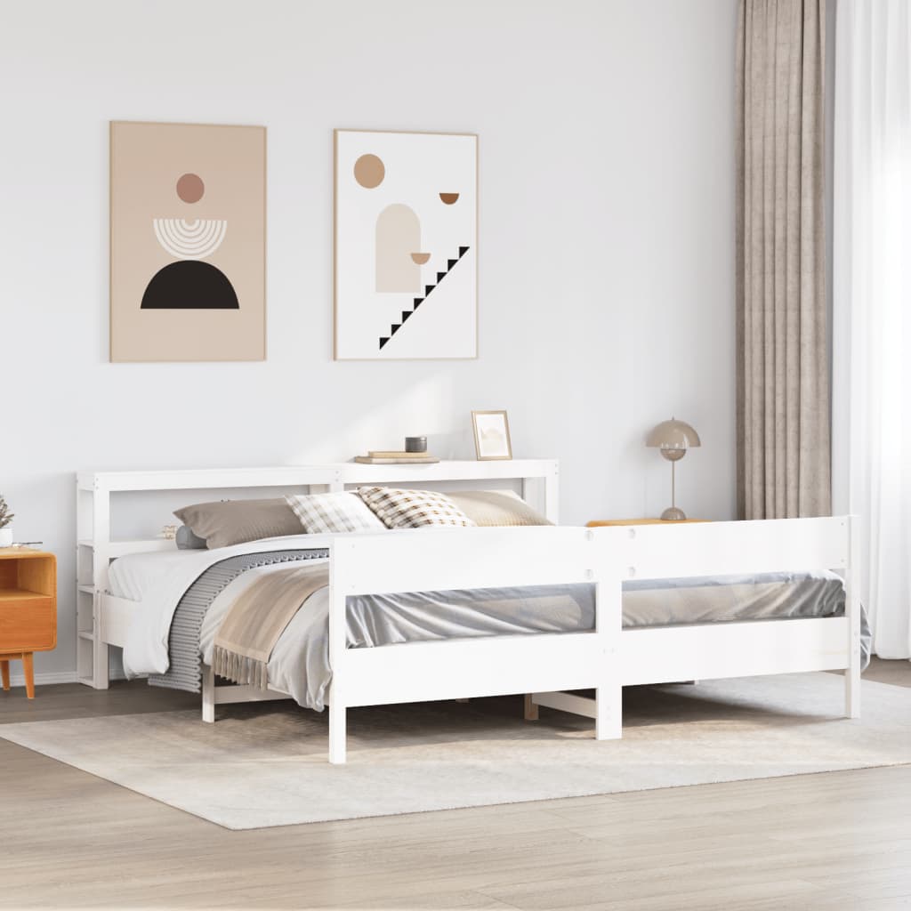 Sengeramme med madrass hvit 200x200 cm heltre furu