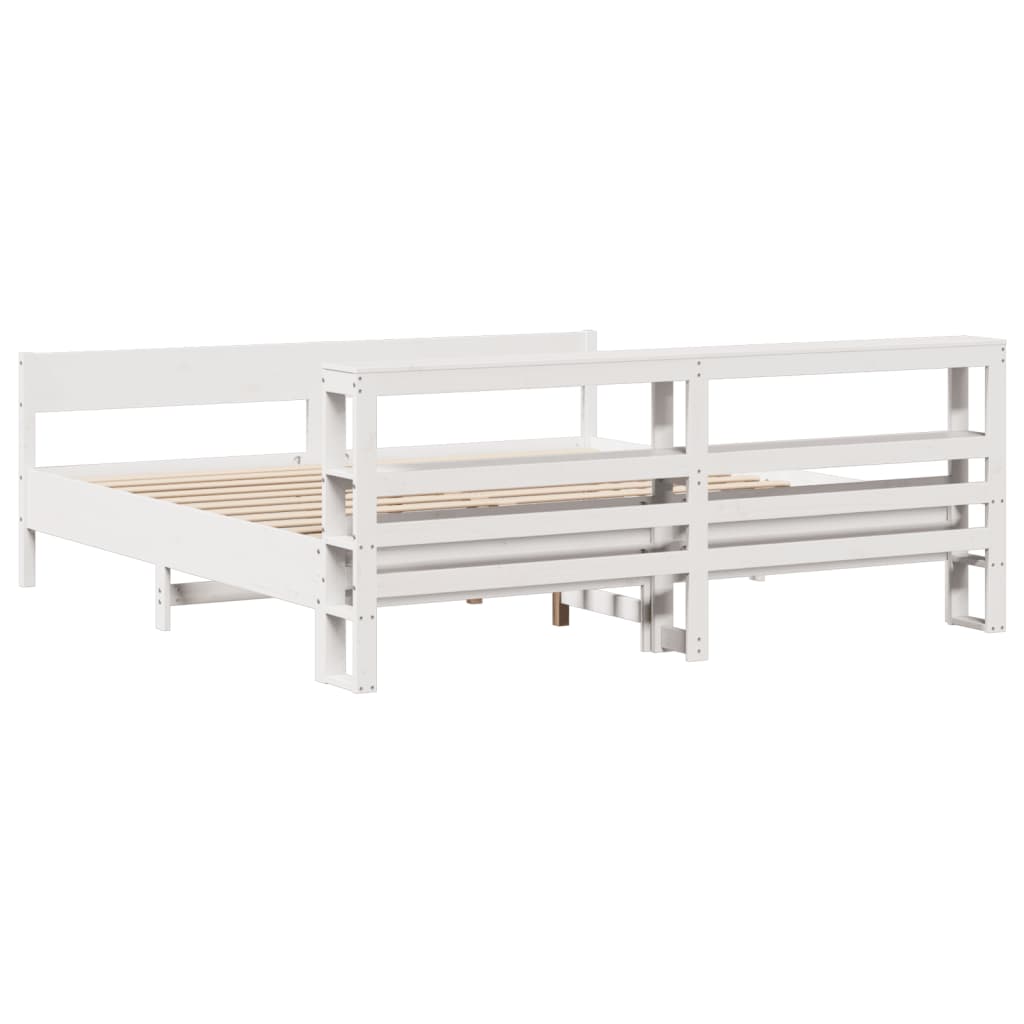 Sengeramme med madrass hvit 200x200 cm heltre furu