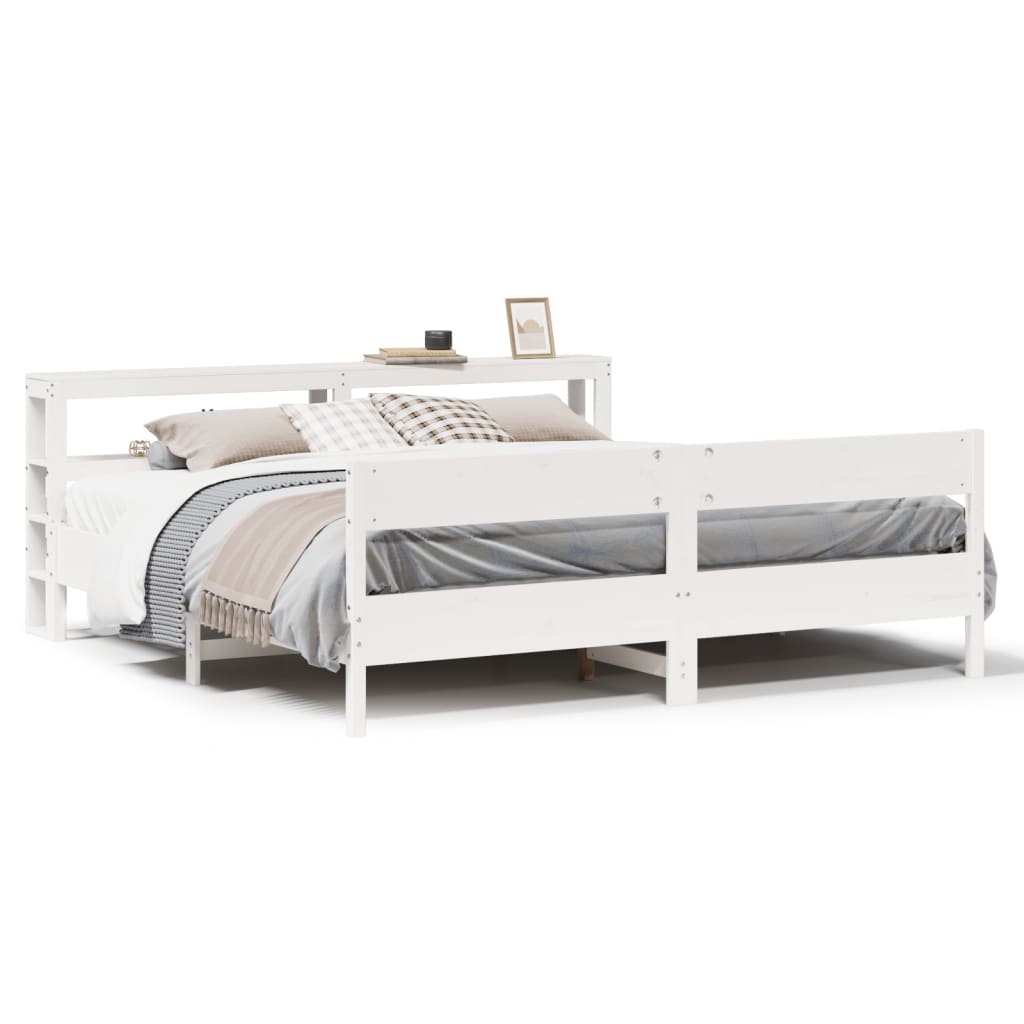 Sengeramme med madrass hvit 200x200 cm heltre furu