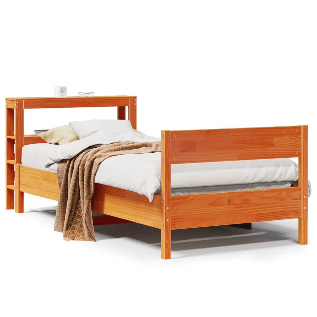 Sengeramme uten madrass voksbrun 75x190 cm heltre furu