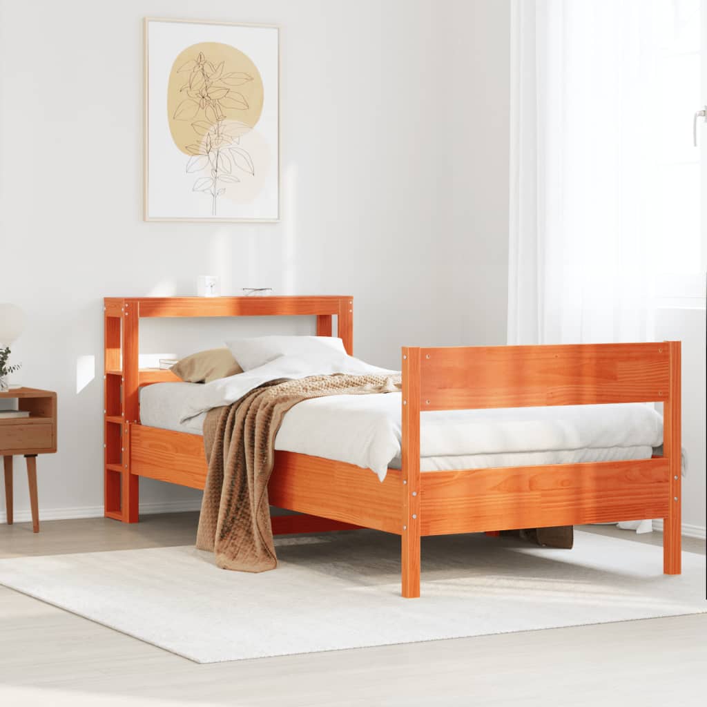 Sengeramme uten madrass voksbrun 75x190 cm heltre furu