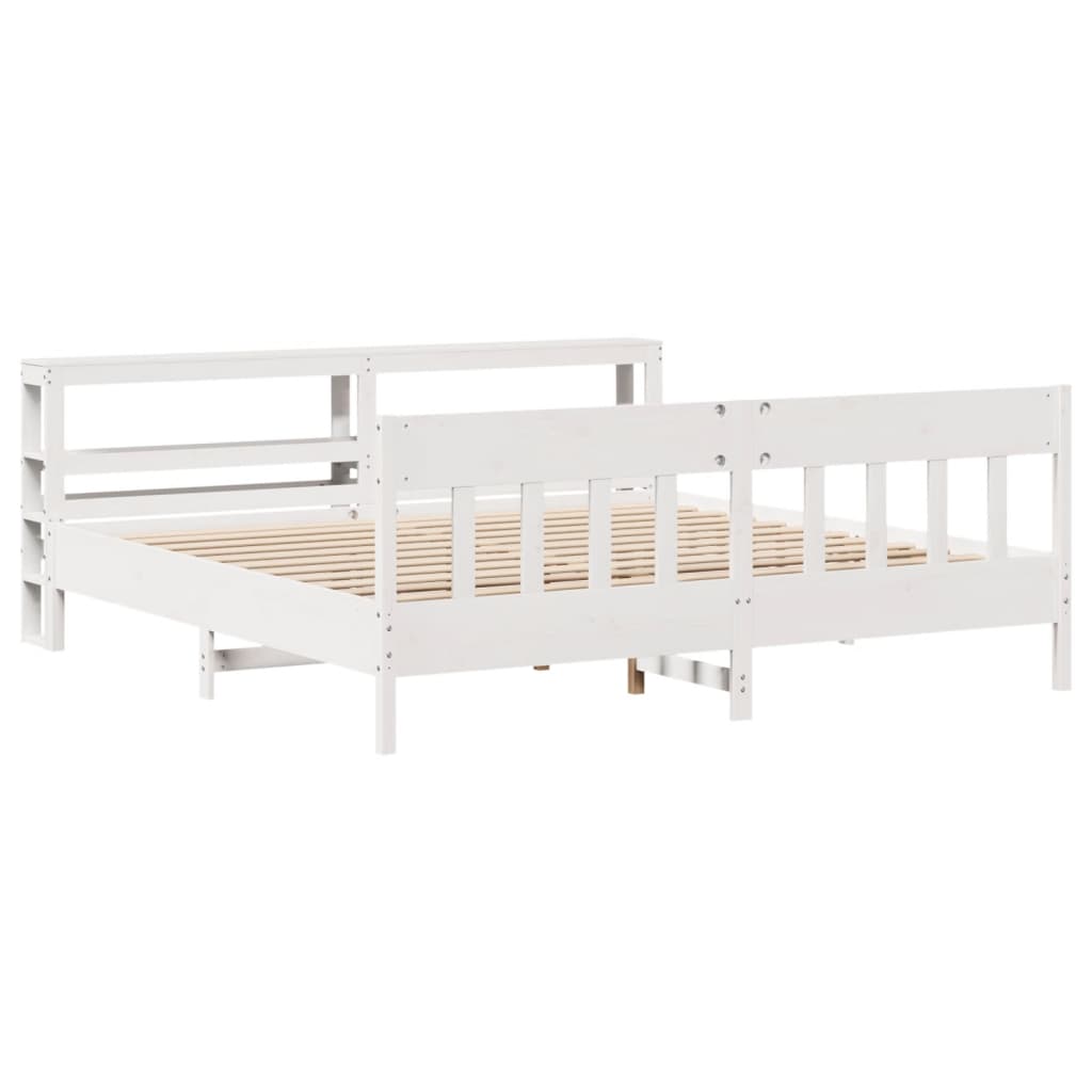 Sengeramme med madrass hvit 200x200 cm heltre furu