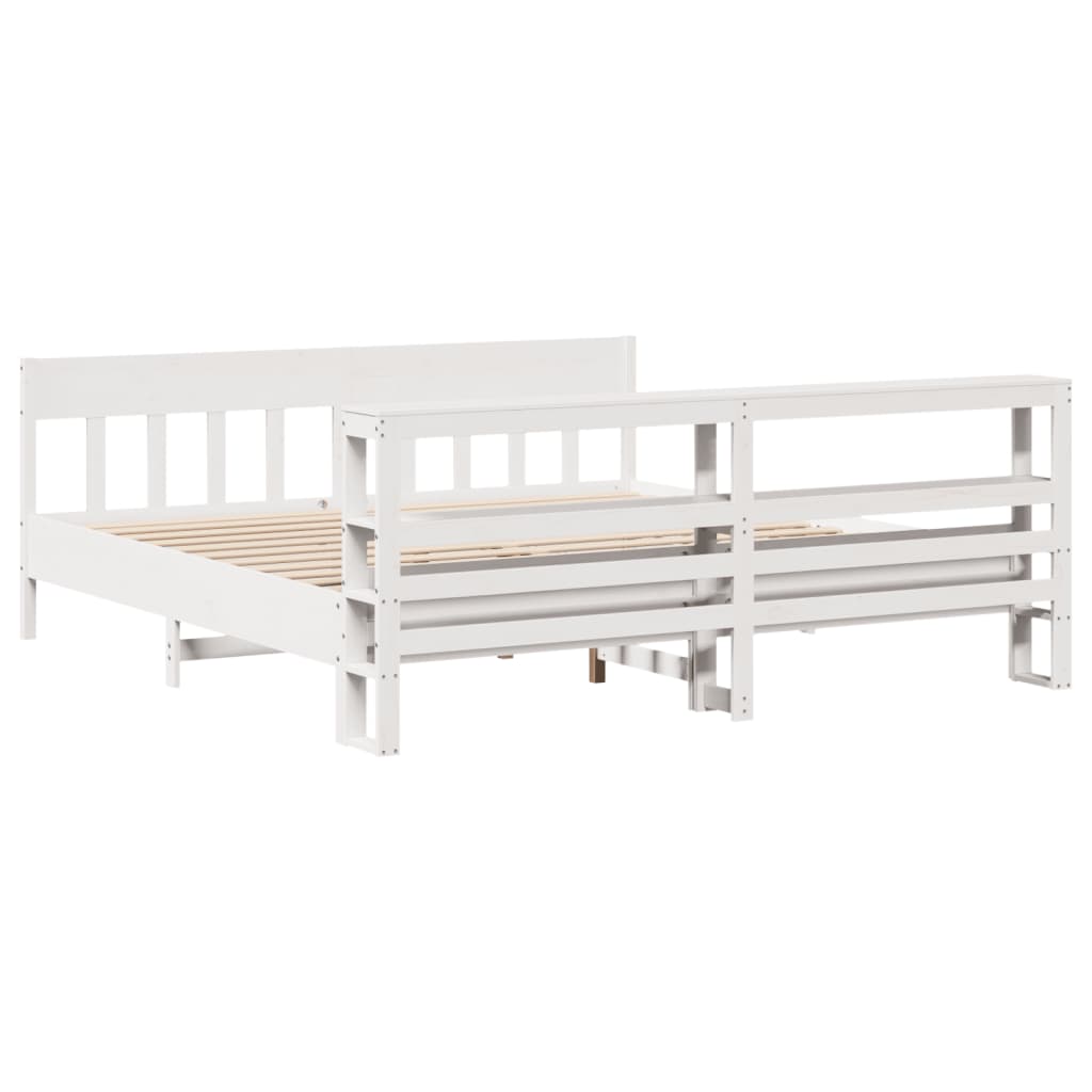 Sengeramme med madrass hvit 200x200 cm heltre furu