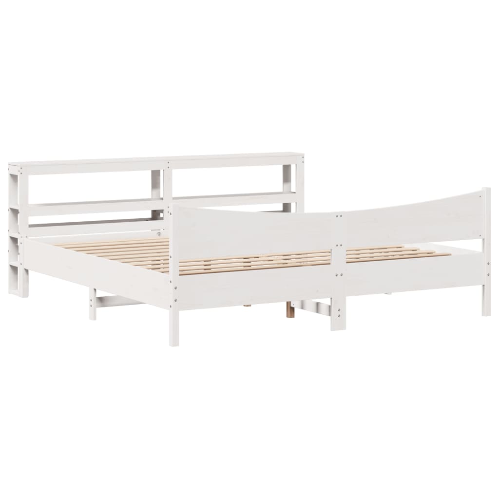 Sengeramme med hodegavl hvit 200x200 cm heltre furu