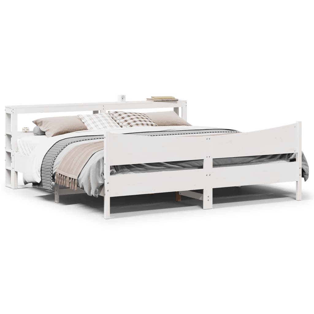 Sengeramme med hodegavl hvit 200x200 cm heltre furu