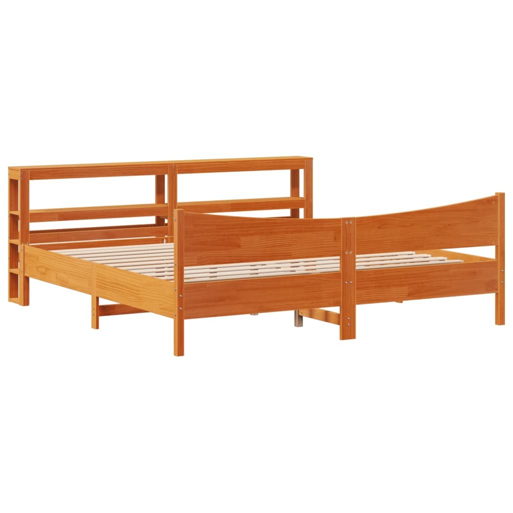 Sengeramme med hodegavl voksbrun 200x200 cm heltre furu