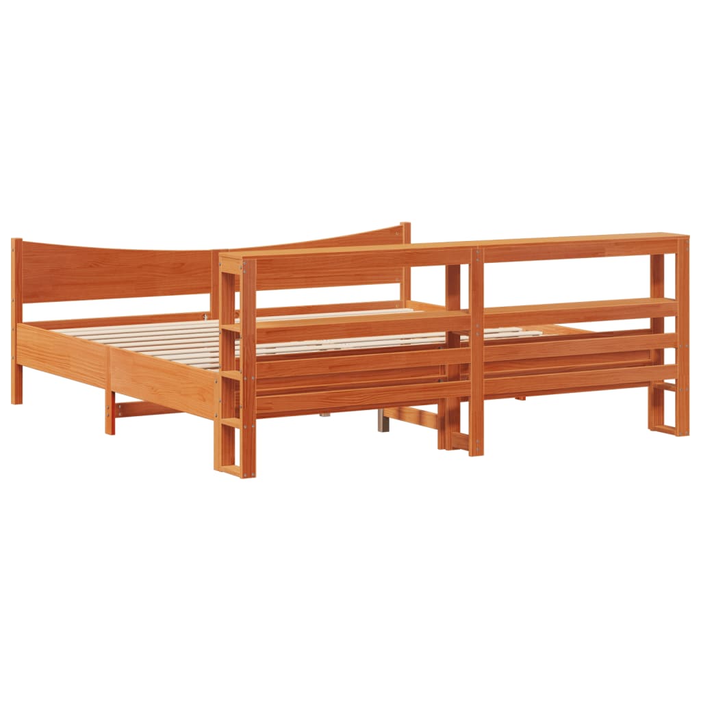 Sengeramme med hodegavl voksbrun 200x200 cm heltre furu