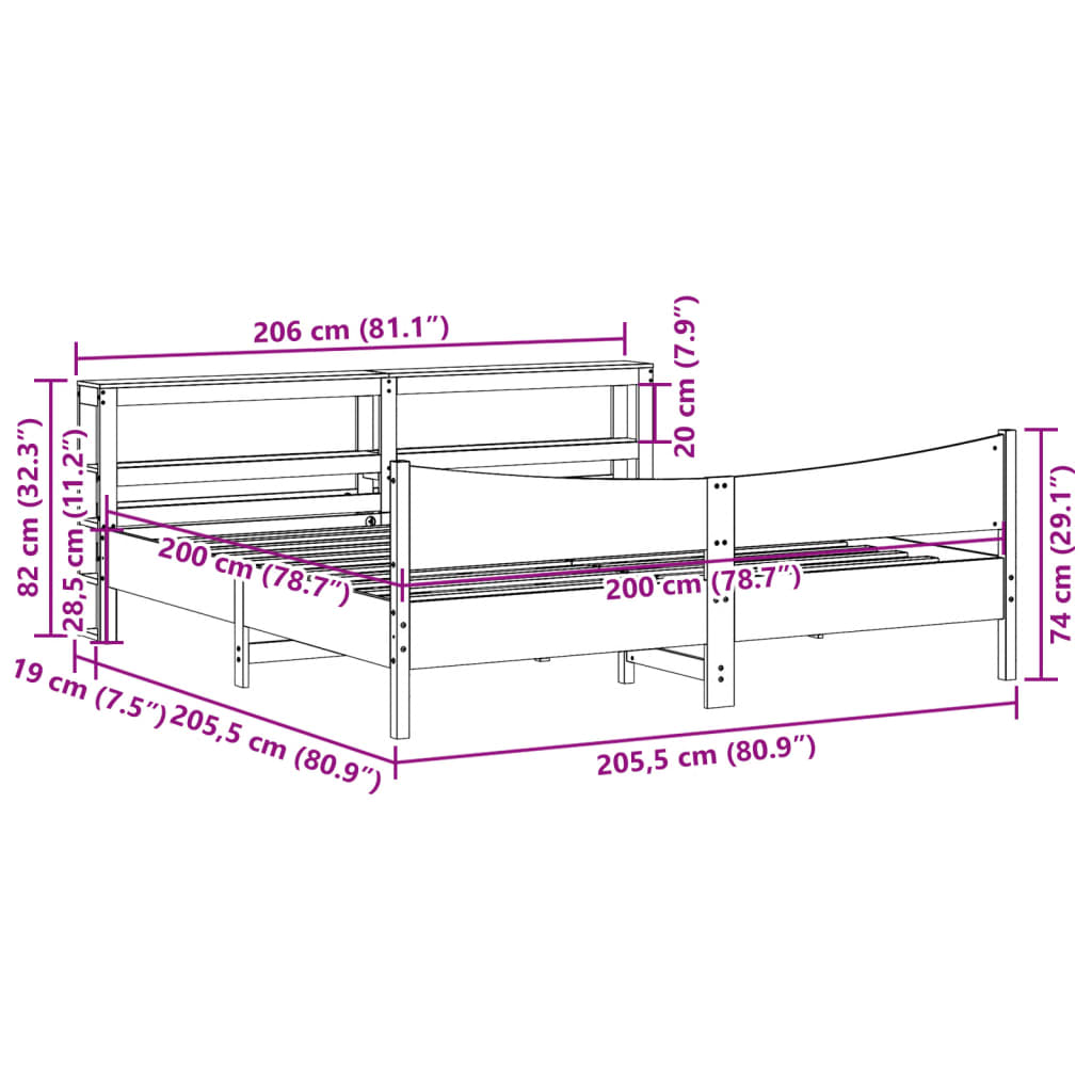 Sengeramme med hodegavl voksbrun 200x200 cm heltre furu