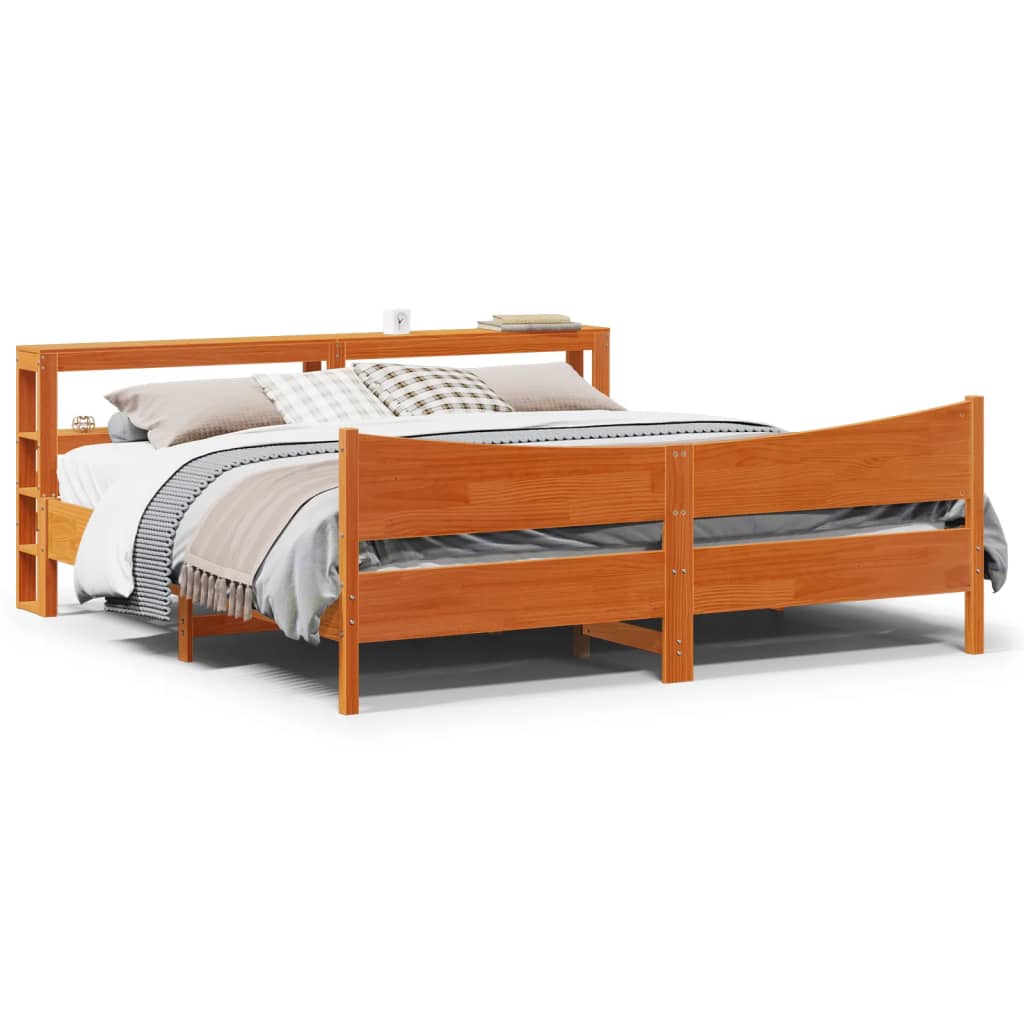 Sengeramme med hodegavl voksbrun 200x200 cm heltre furu