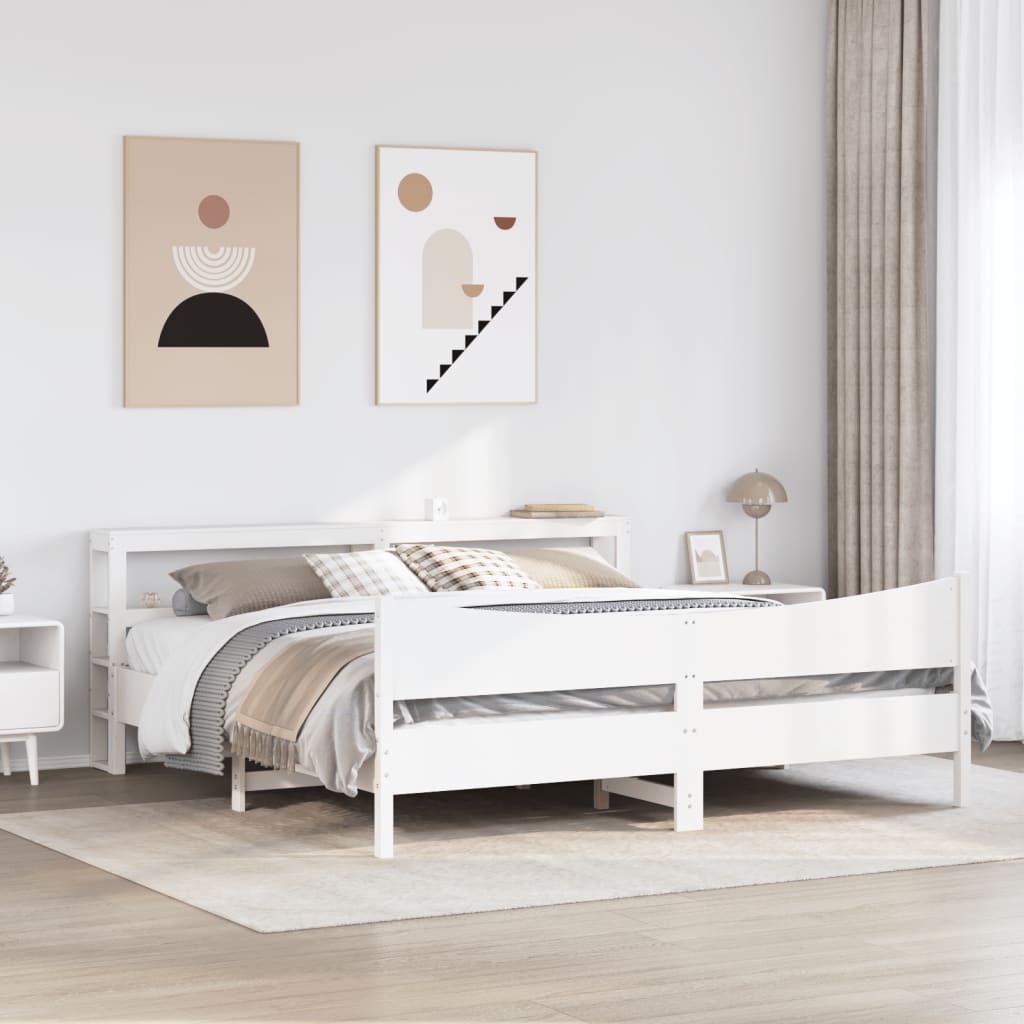 Sengeramme med hodegavl hvit 180x200 cm heltre furu
