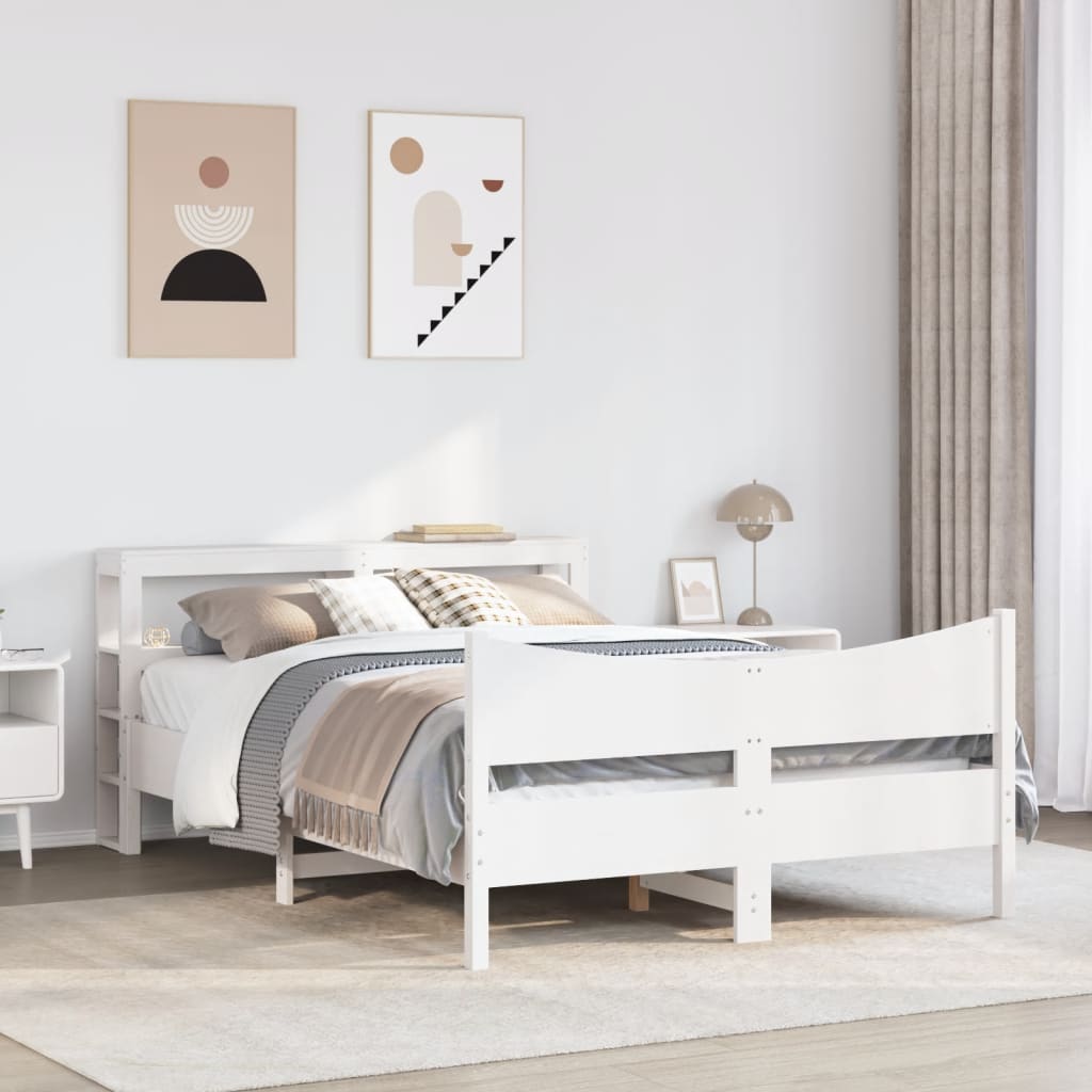 Sengeramme med hodegavl hvit 150x200 cm heltre furu