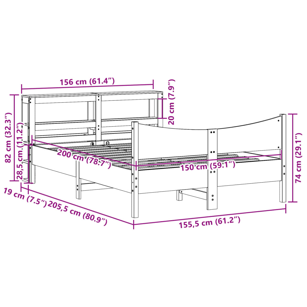 Sengeramme med hodegavl voksbrun 150x200 cm heltre furu